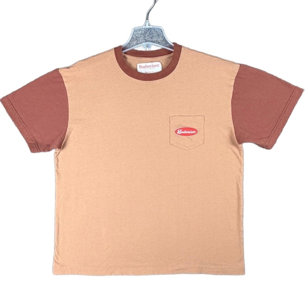 Budweiser PacSun Mens Large Tan Brown Colorblock Pocket Graphic T-Shirt 2021